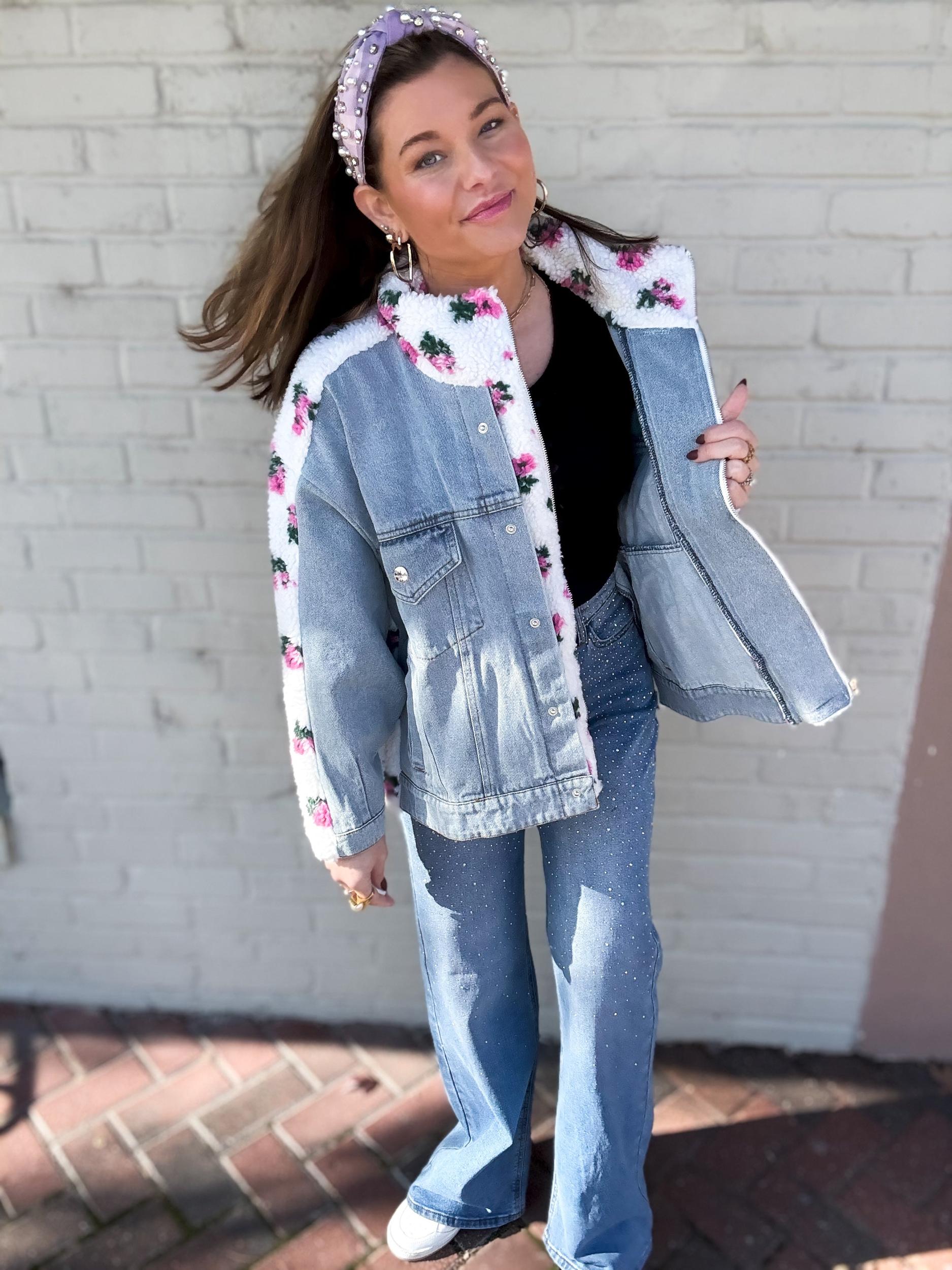 Carly Floral Shearling & Denim Jacket Product Image
