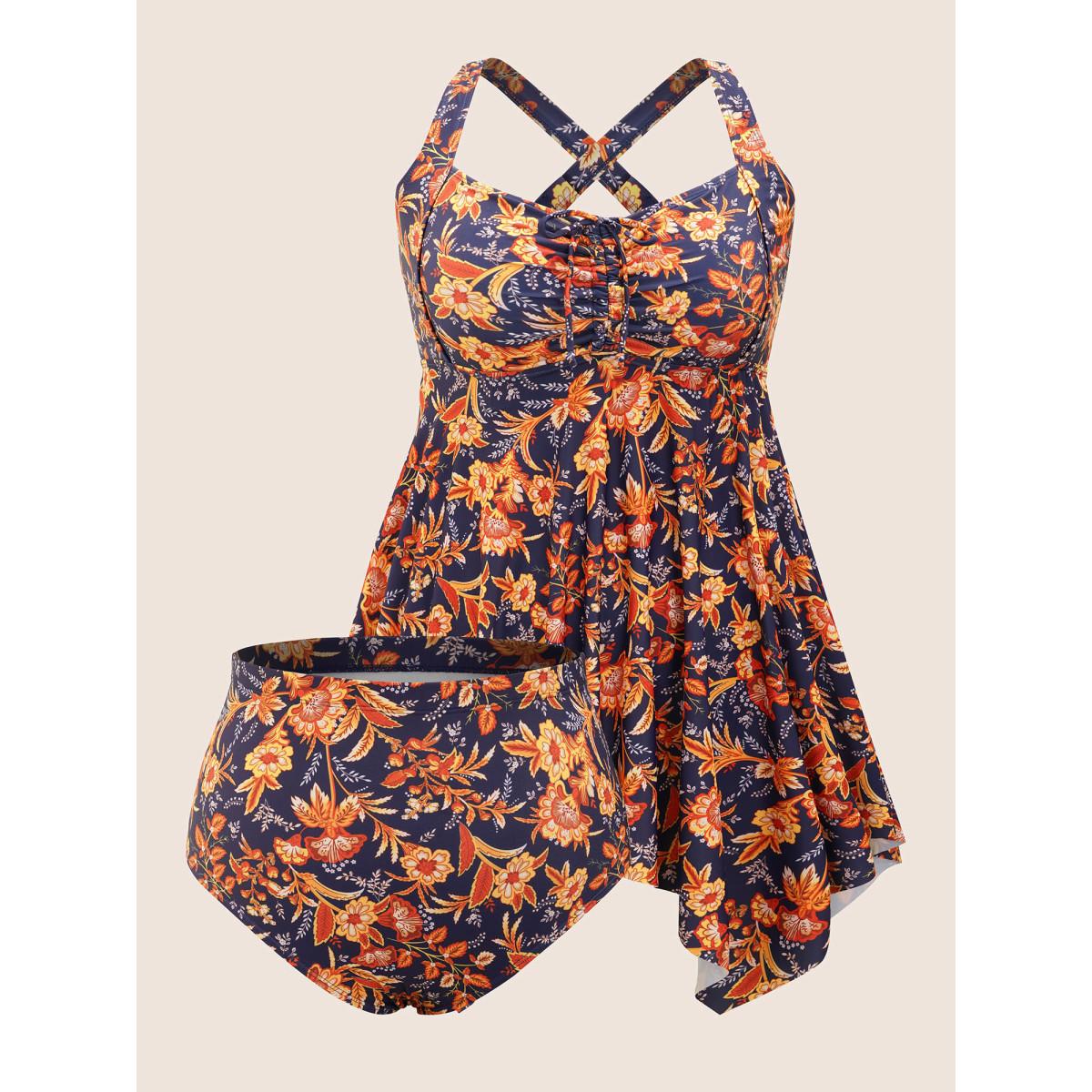 Plus Size Bandana Print Knotted Asymmetrical Hem Swim Dress Women's Swimwear DarkBlue Beach Bodycon Non High stretch Curve Swim Dresses BloomChic 10/M Product Image