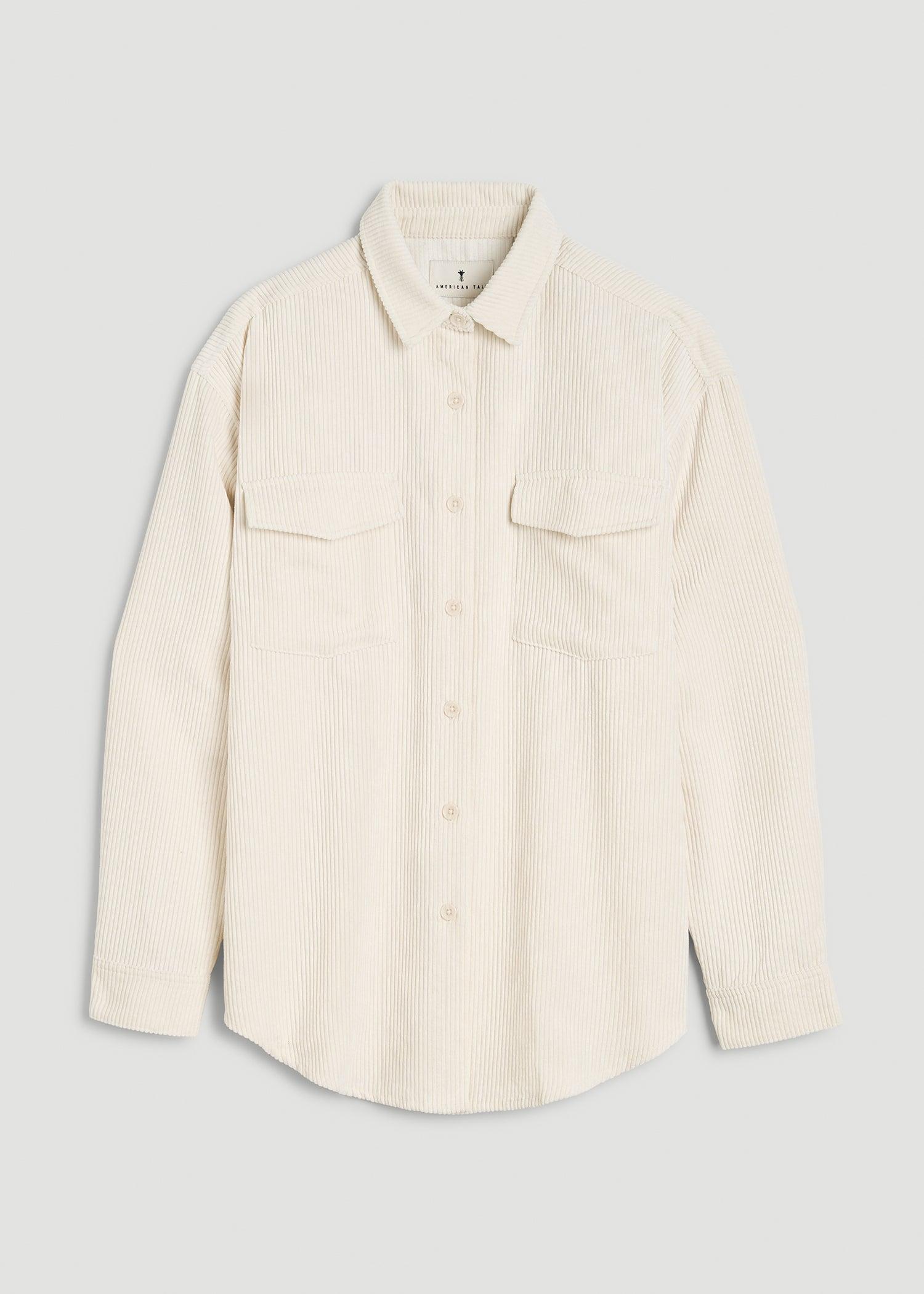 Corduroy Button Shirt for Tall Women in White Alyssum Product Image