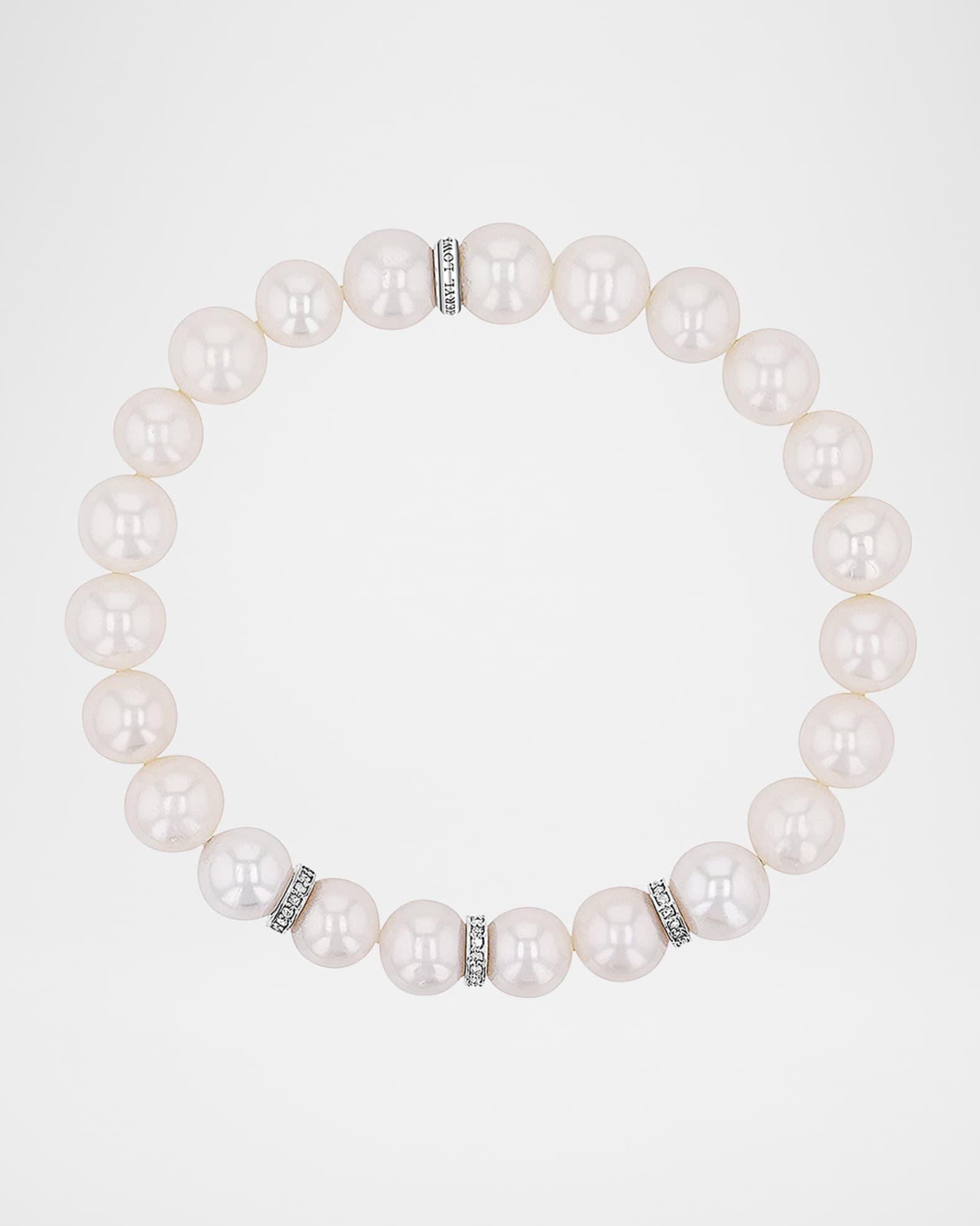 Pearl Bracelet with Sterling Silver Diamond Rondelles  Product Image