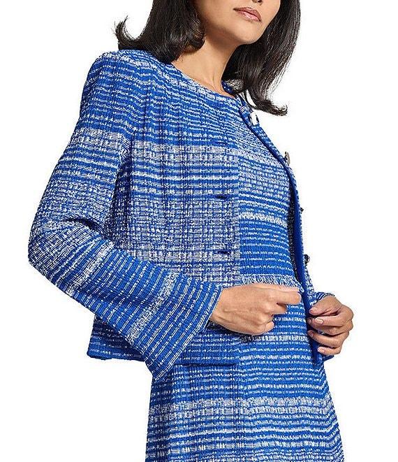 MISOOK Tweed Knit Round Neck Long Sleeve Button Front Jacket Product Image