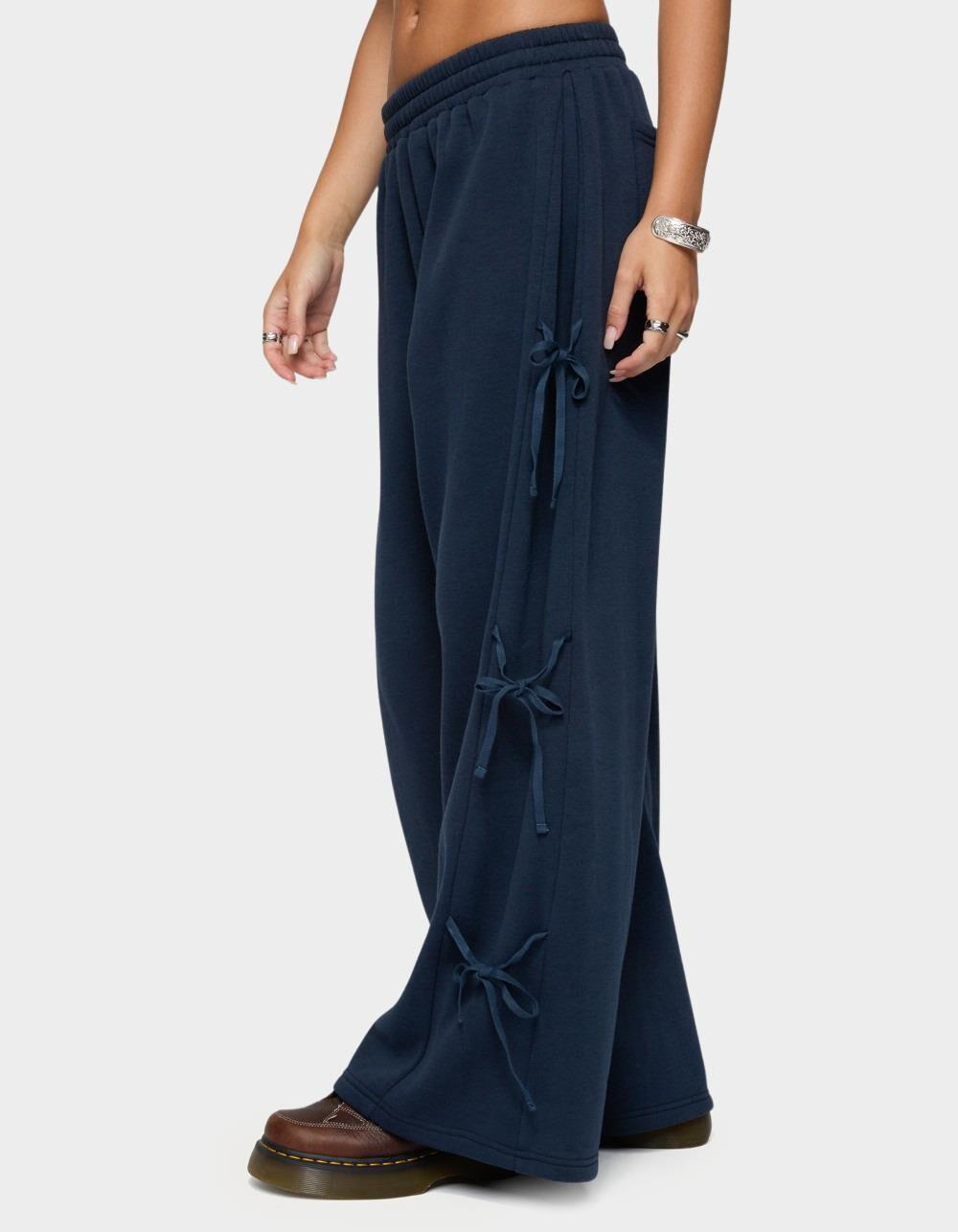 EDIKTED Claudette Baggy Ribbon Sweatpants - NAVY Product Image