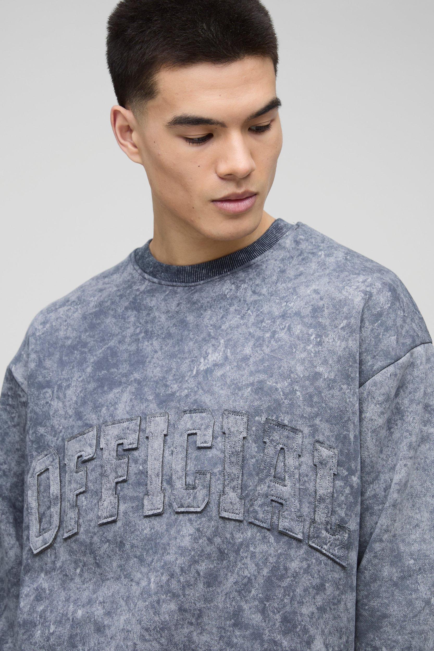 Oversized Official Applique Washed Sweatshirt | boohooMAN USA Product Image