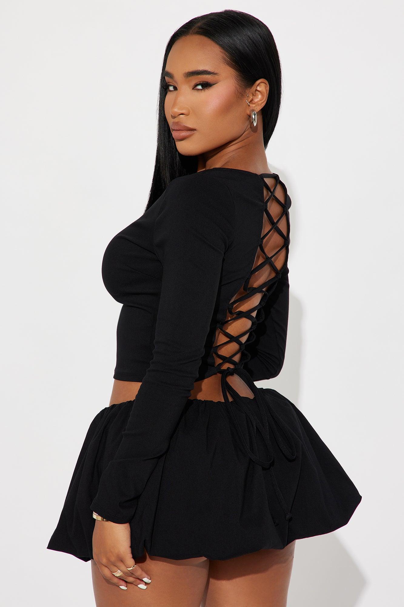 Lillana Bubble Hem Skirt Set - Black Product Image