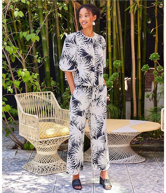 Karen Kane Tropical Palm Print Drawstring Coordinating Wide Leg Pants Product Image
