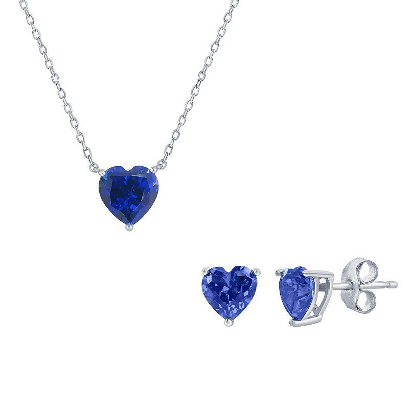 Argento Bella Sterling Silver Cubic Zirconia Birthstone Heart Necklace & Stud Earring Set, Women's,  Product Image