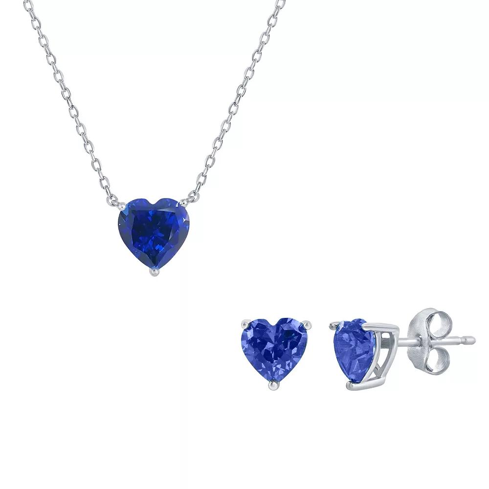 Argento Bella Sterling Silver Cubic Zirconia Birthstone Heart Necklace & Stud Earring Set, Women's,  Product Image