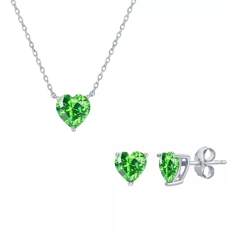 Argento Bella Sterling Silver Cubic Zirconia Birthstone Heart Necklace & Stud Earring Set, Women's,  Product Image