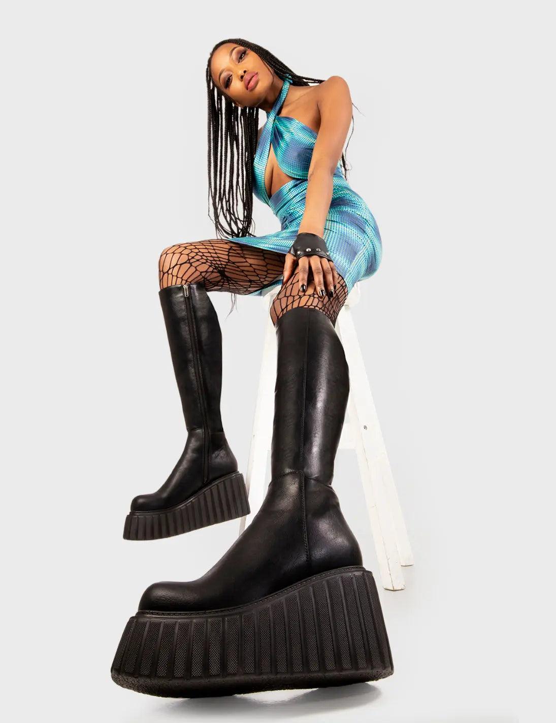 Pillow Talk Chunky Creeper Platform Knee High Boots Product Image