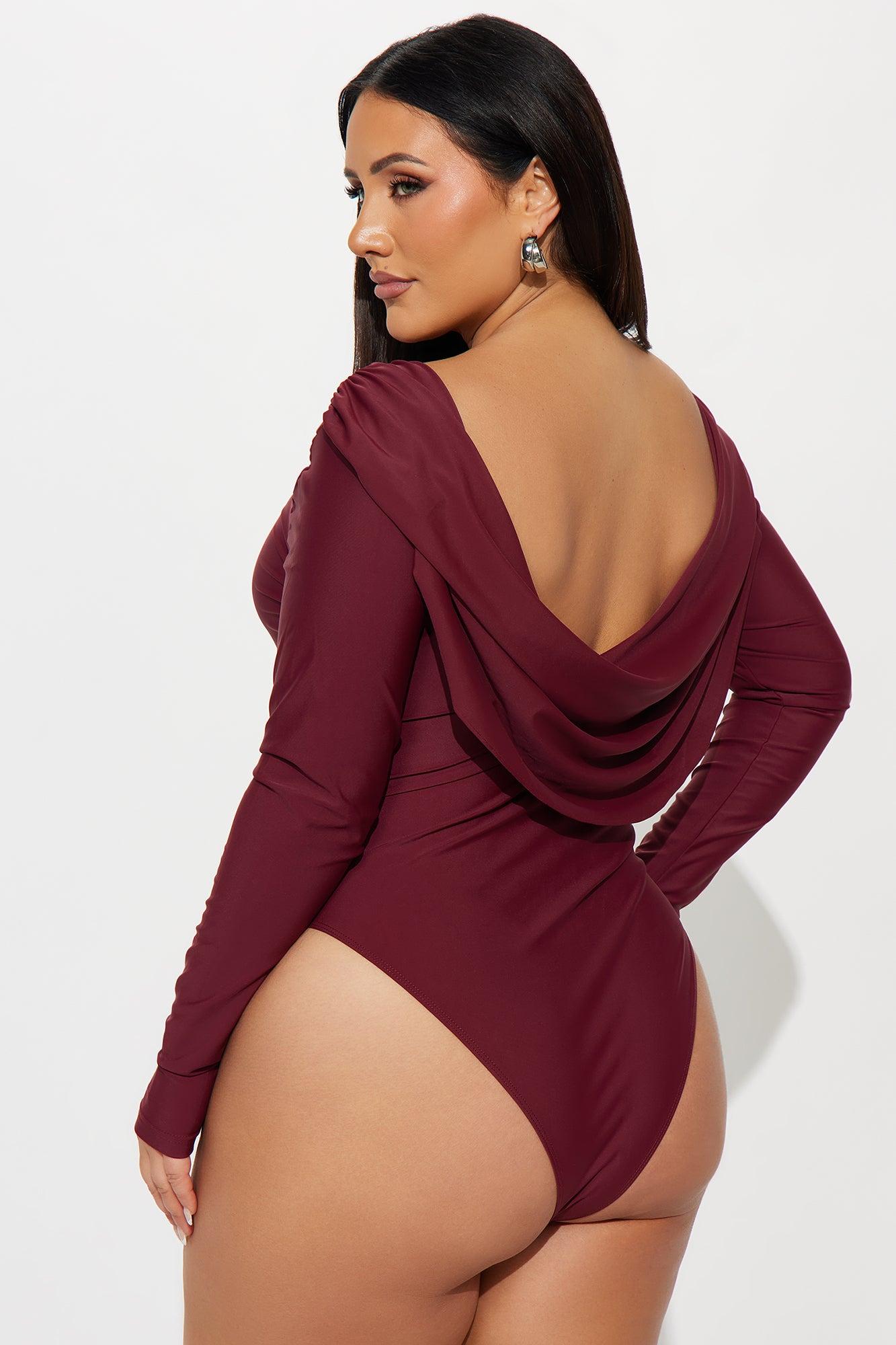 Sabrina Long Sleeve Open Bodysuit - Burgundy Female Product Image
