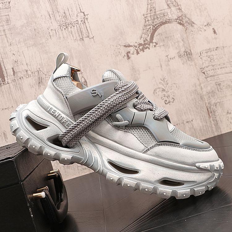 Platform Mesh Panel Lace-Up Sneakers Product Image