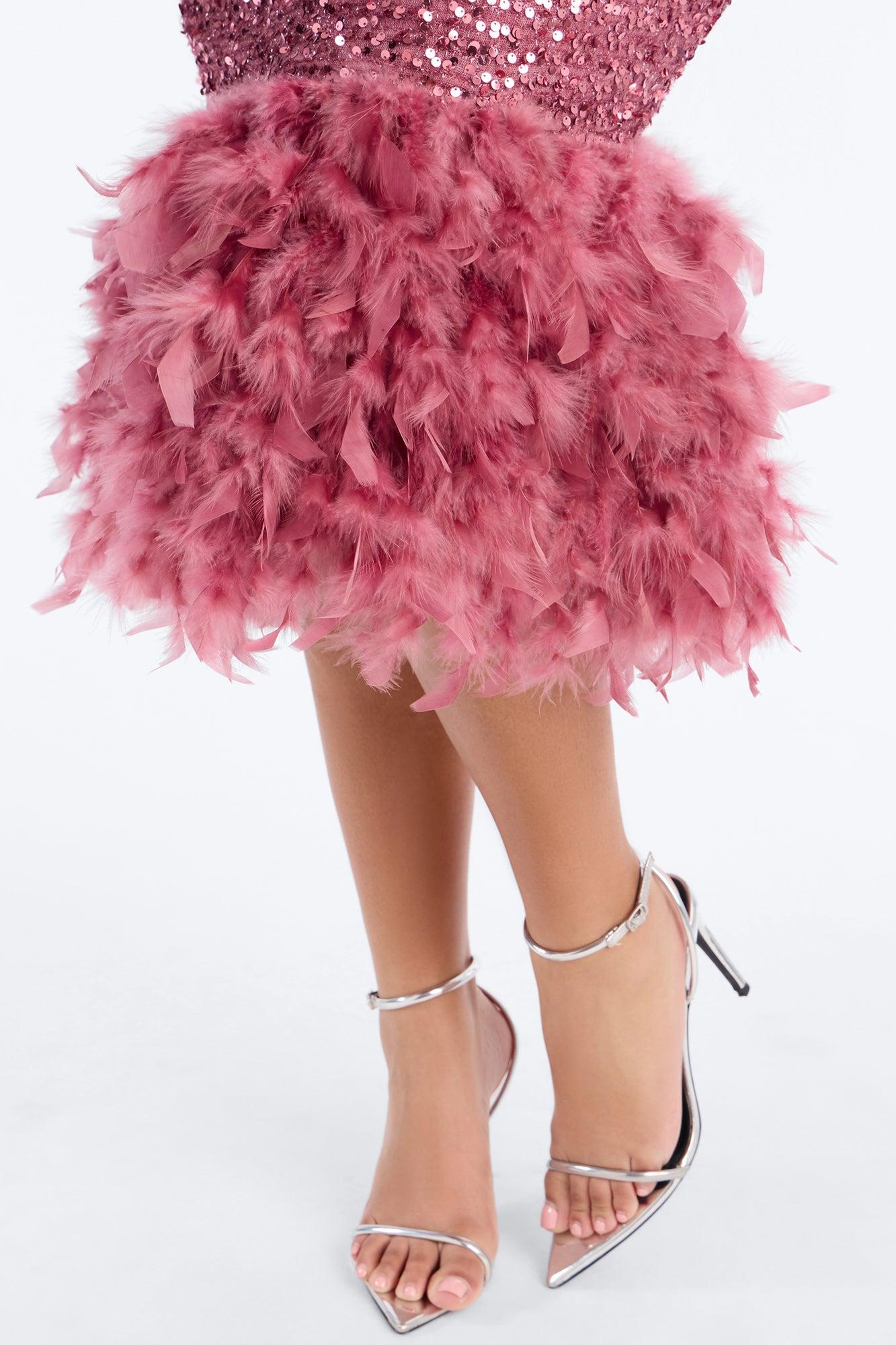 Zoey Feathered Sequin Midi Dress - Mauve Female Product Image