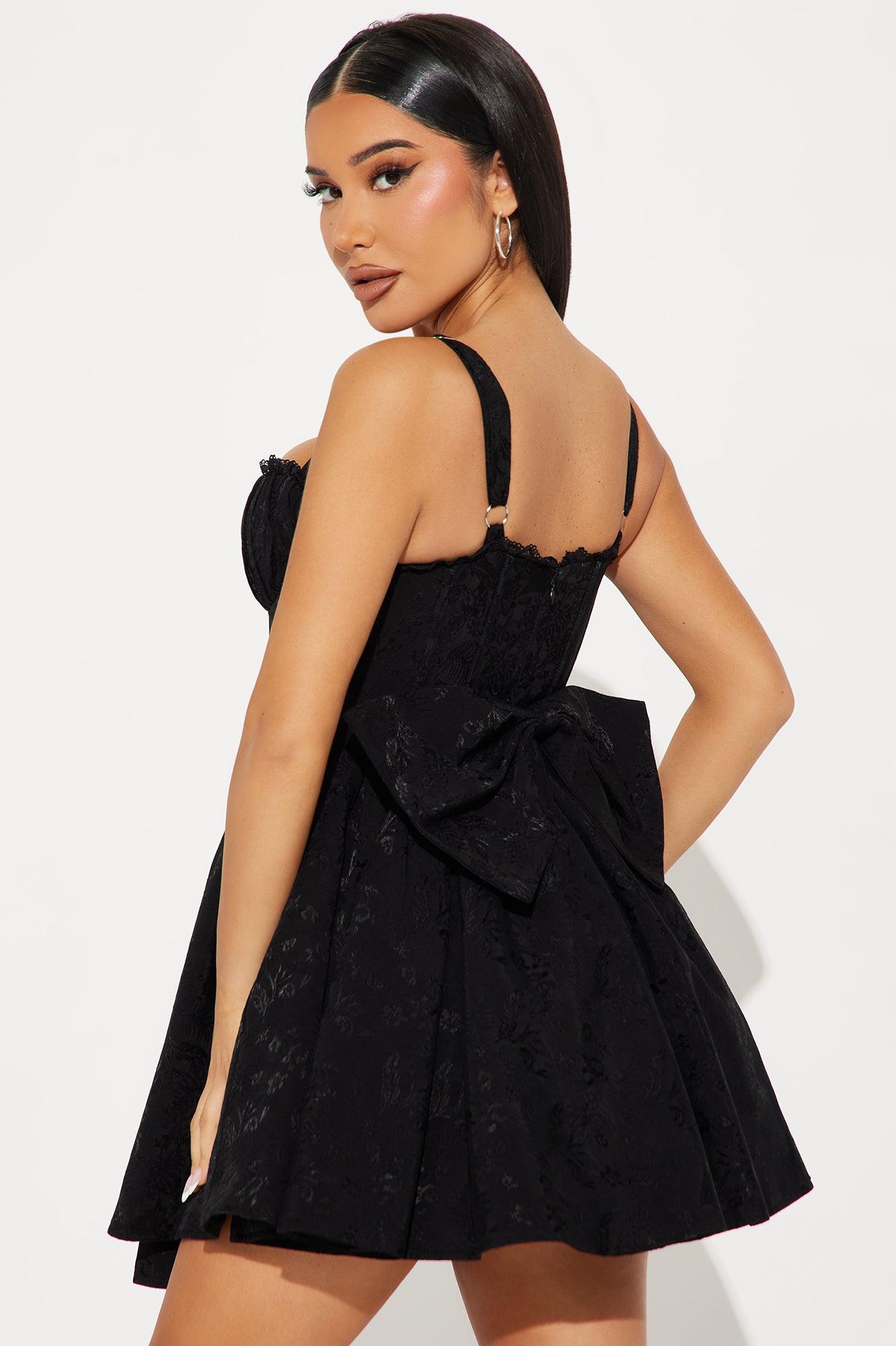 Dorella Pleated Corset Mini Dress - Black Product Image