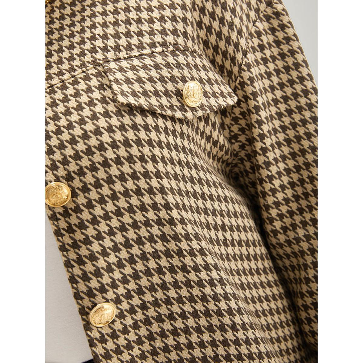 Plus Size Houndstooth Pocket Metal Detail Jacket Women Tan Texture Dailywear Jackets BloomChic 22-24/3X Product Image