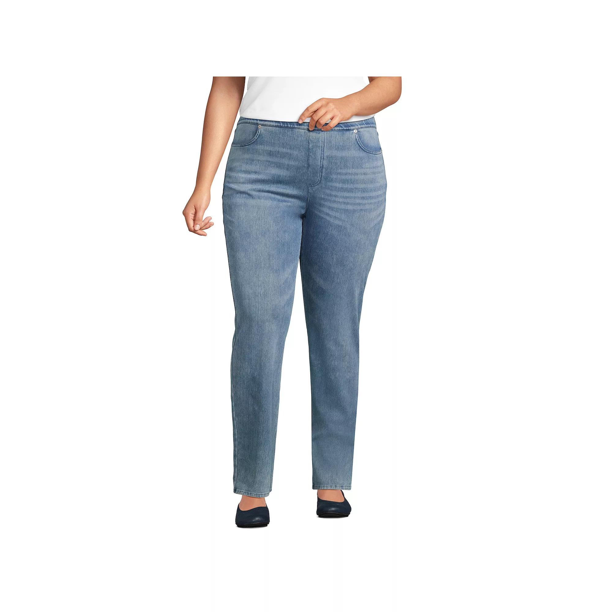 Plus Size Lands' End Starfish Mid-Rise Pull-On Knit Straight-Leg Jeans, Women's, Size: 1XL, Medium  Blue Product Image