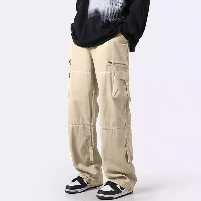 High Waist Plain Wide Leg Cargo Pants Product Image