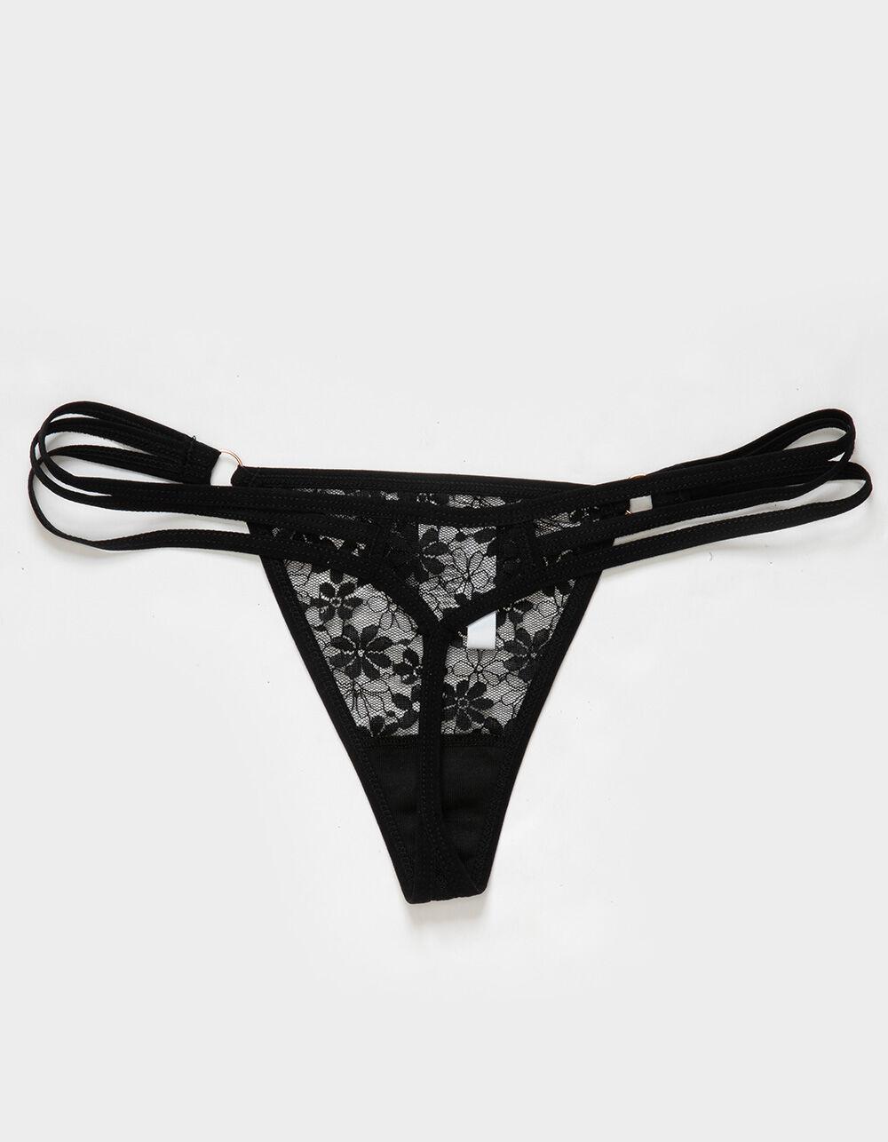 FULL TILT Strappy Side Lace Thong - BLACK Product Image