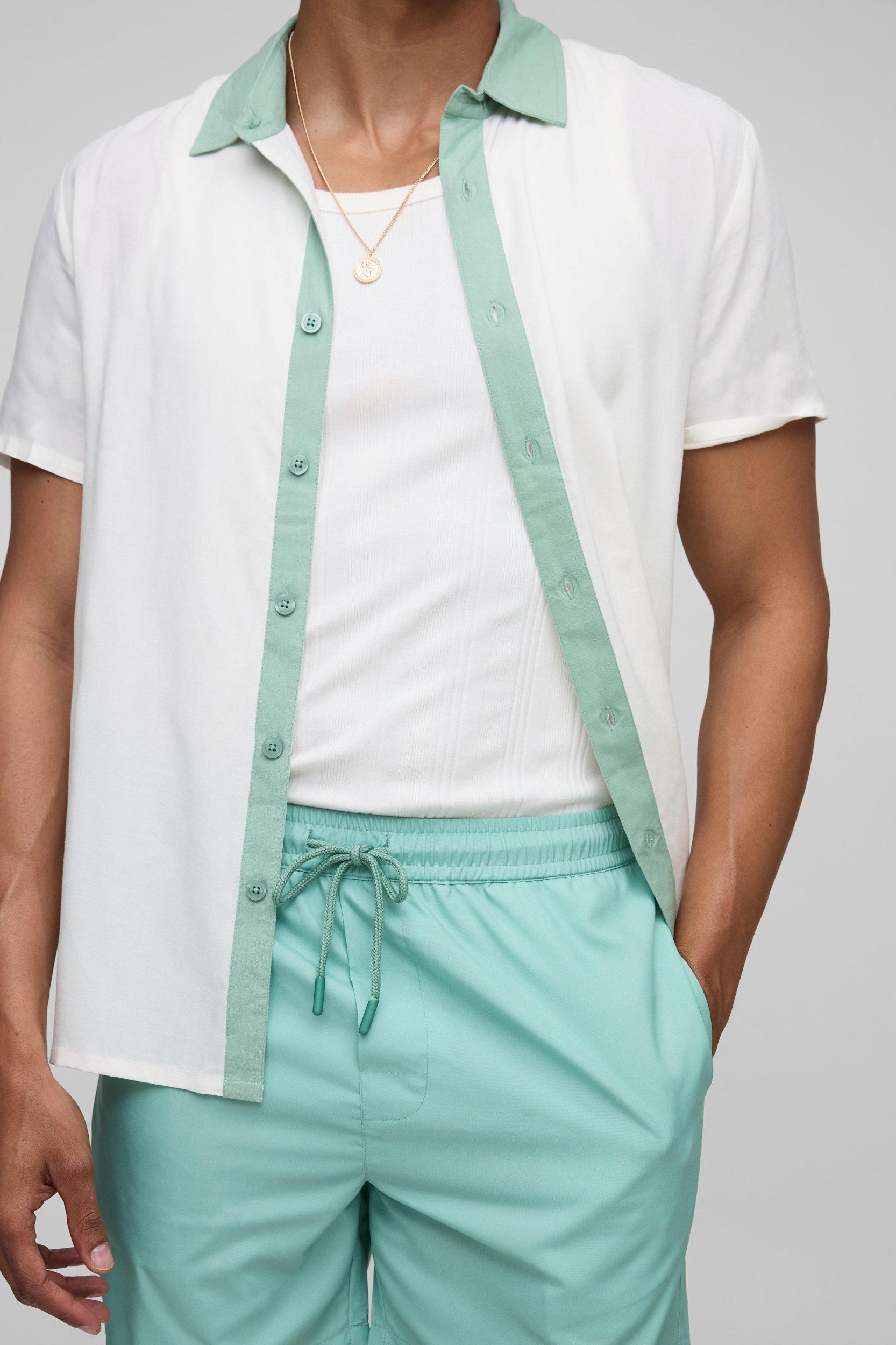 Regular Viscose Border Shirt & Swim Set | boohooMAN USA Product Image