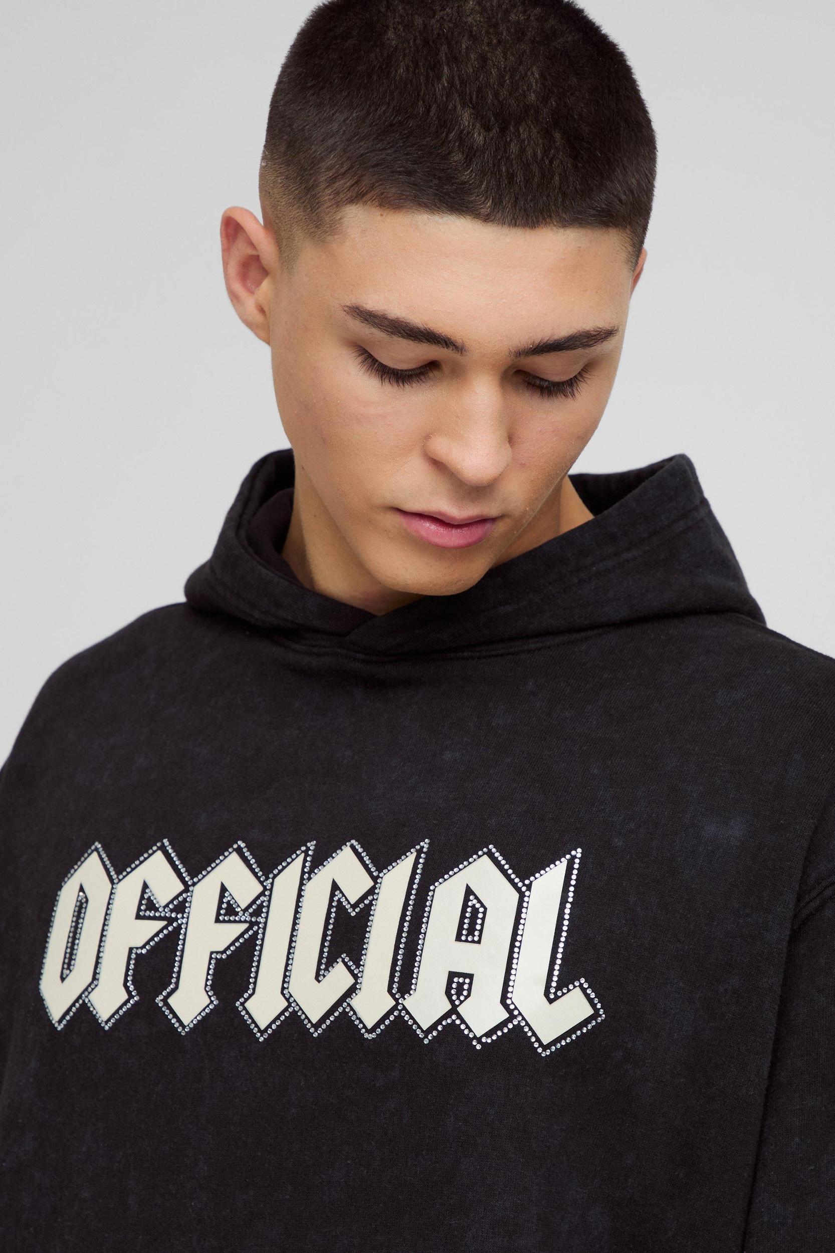 Oversized Official Rhinestone Graphic Hoodie | boohooMAN USA Product Image