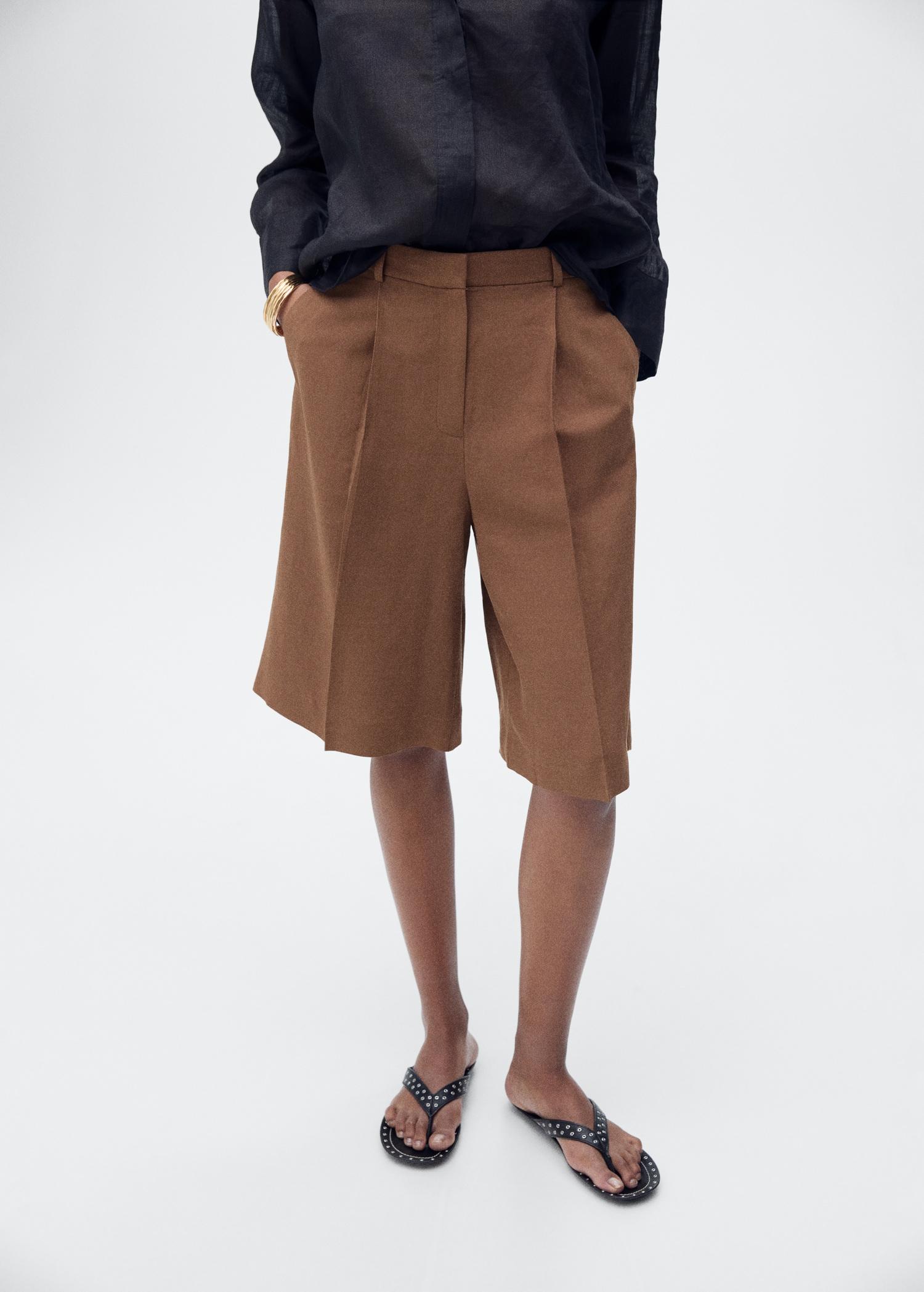 Linen-blend suit bermuda shorts - Women | MANGO USA Product Image