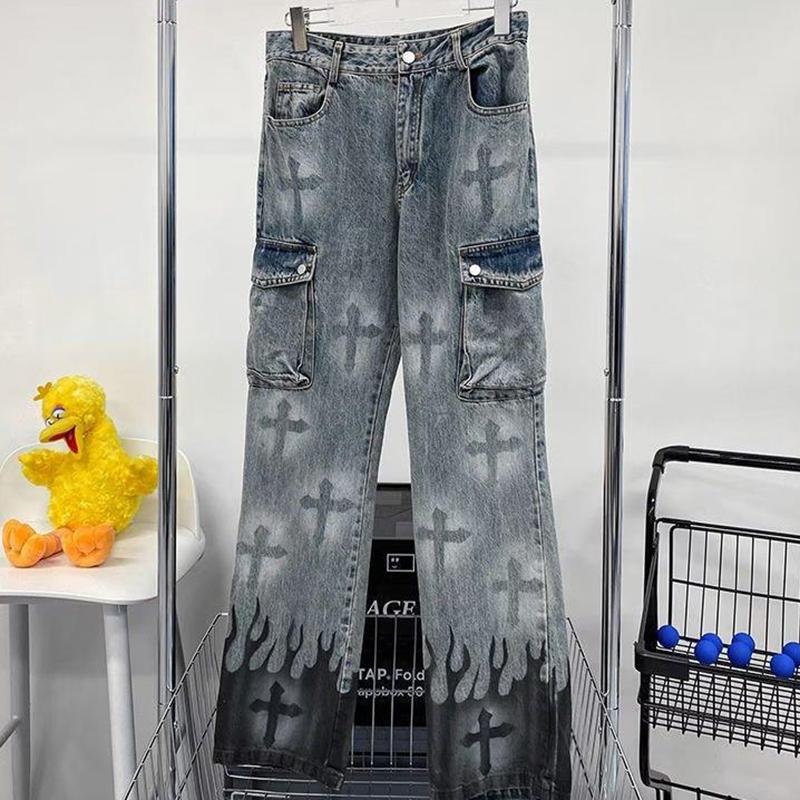 Sopula Men's Vintage Wash Cross Cargo Boyfriend Street Jeans Product Image