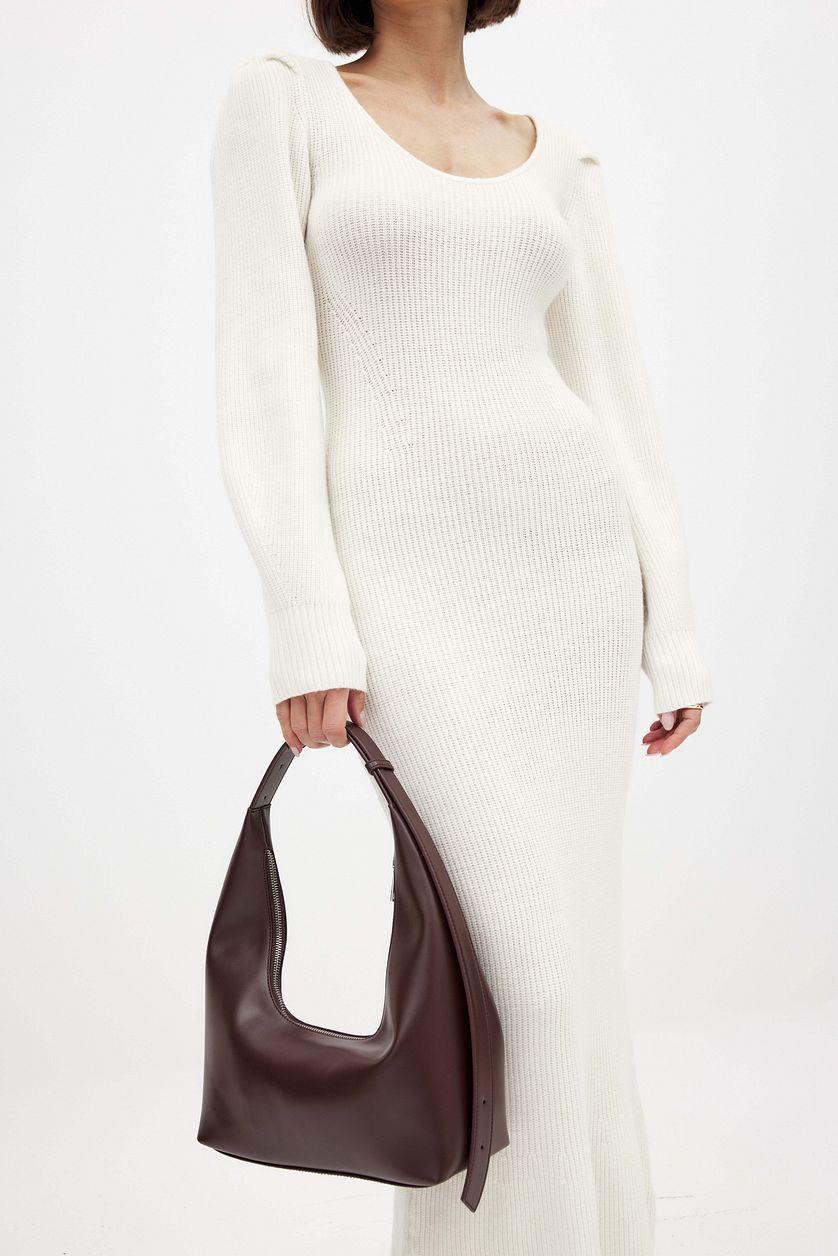 Knitted Scoop Neck Puff Sleeve Dress Product Image