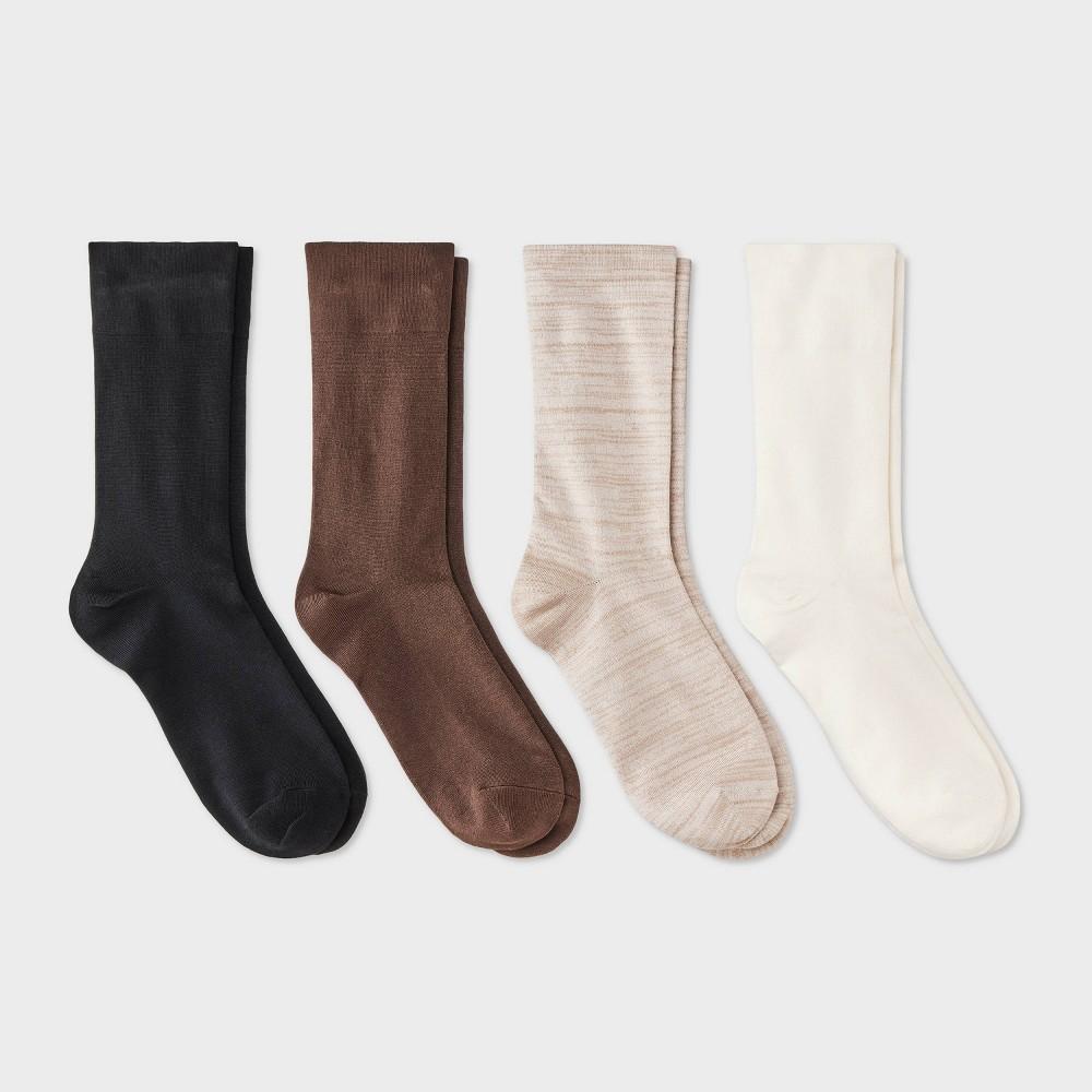 Women's Ultra Smooth Supersoft Fine Gauge Knit 4pk Crew Socks - Auden™ Ivory/Brown/Black 4-10: Midweight, Non-Binding Cuff, Machine Washable Product Image
