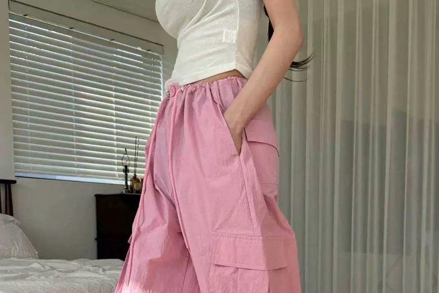 Drawstring Monotone Cargo Pants Product Image