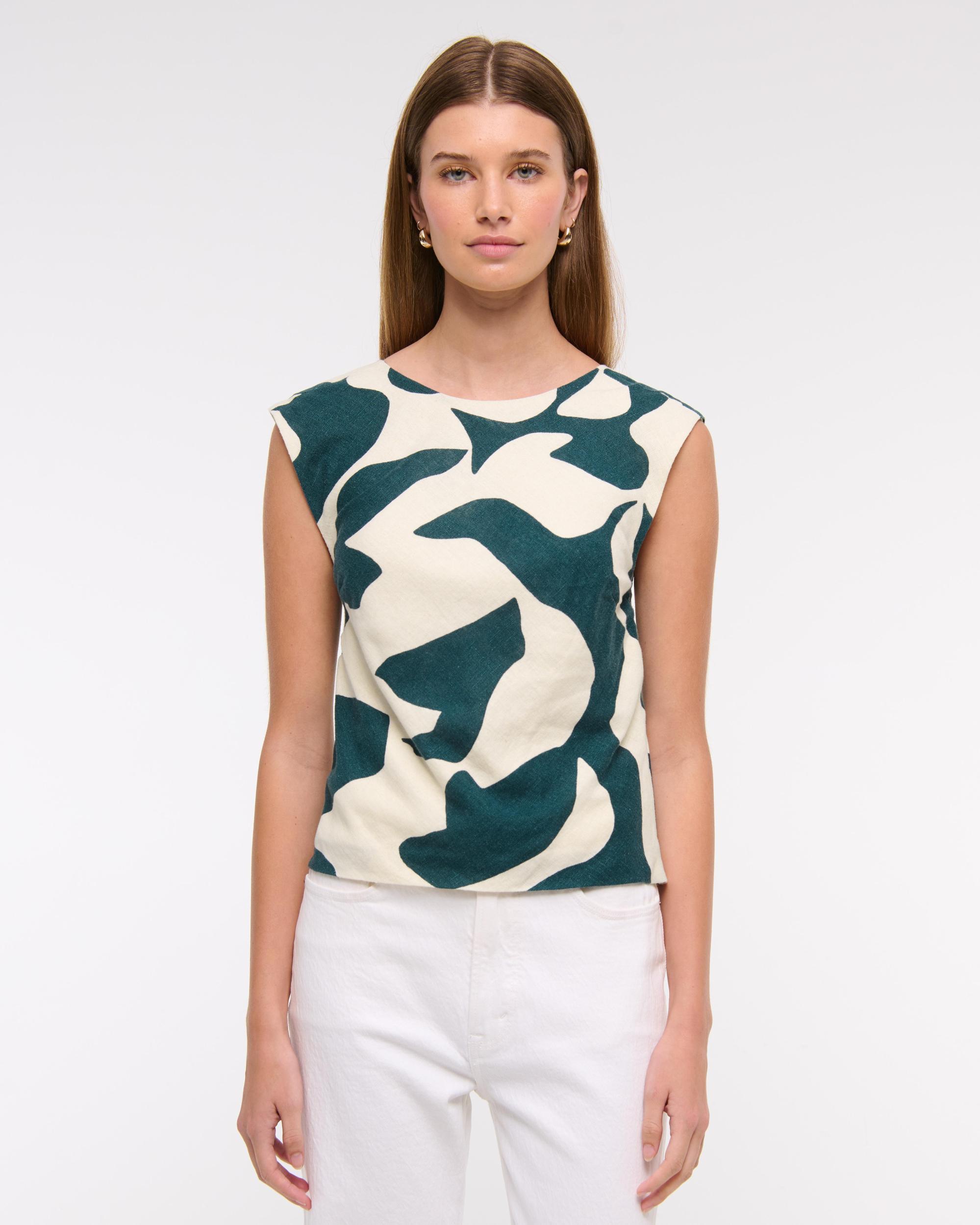 Linen-Blend Skimming Shell Top Product Image