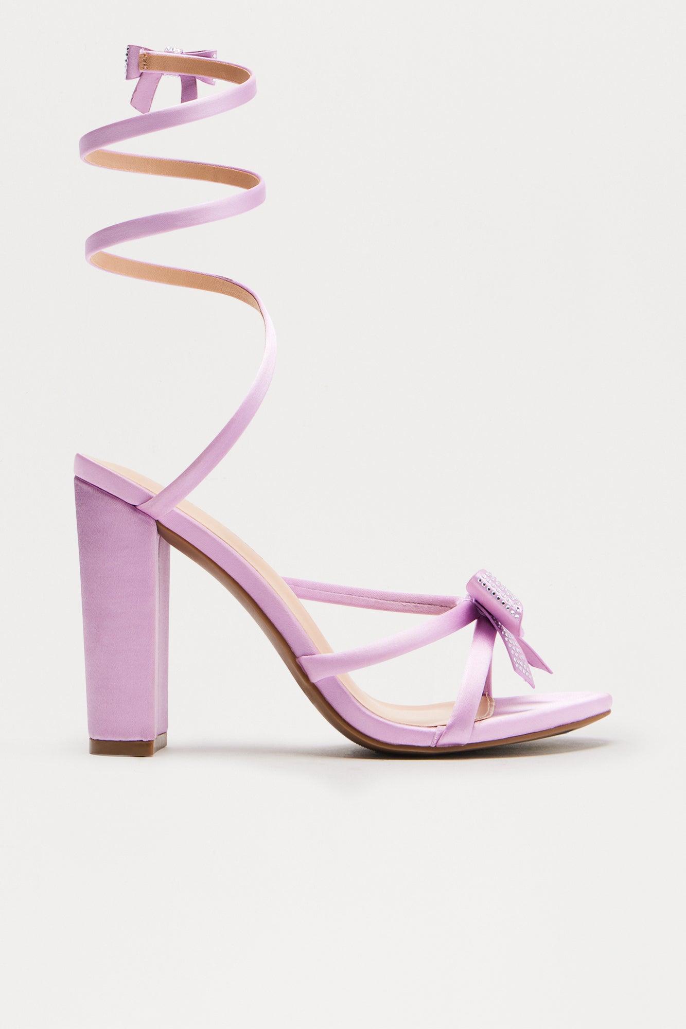 Maxima Rhinestone Bow Wrap Up Heels - Lilac Female Product Image