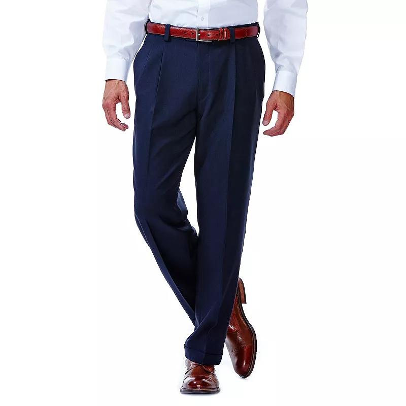 Men's Haggar® eCLo™ Stria Classic-Fit Hidden Expandable Waist Pleated Dress Pants,  Product Image