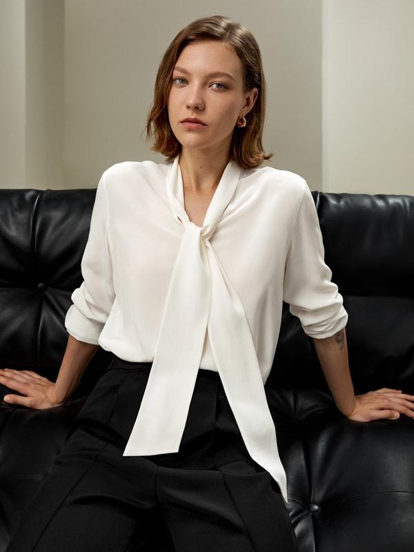 LILYSILK Womens Button Up Shirt Silk - Black Mulberry Silk - Versatile Deep V-Neck Tops S Product Image