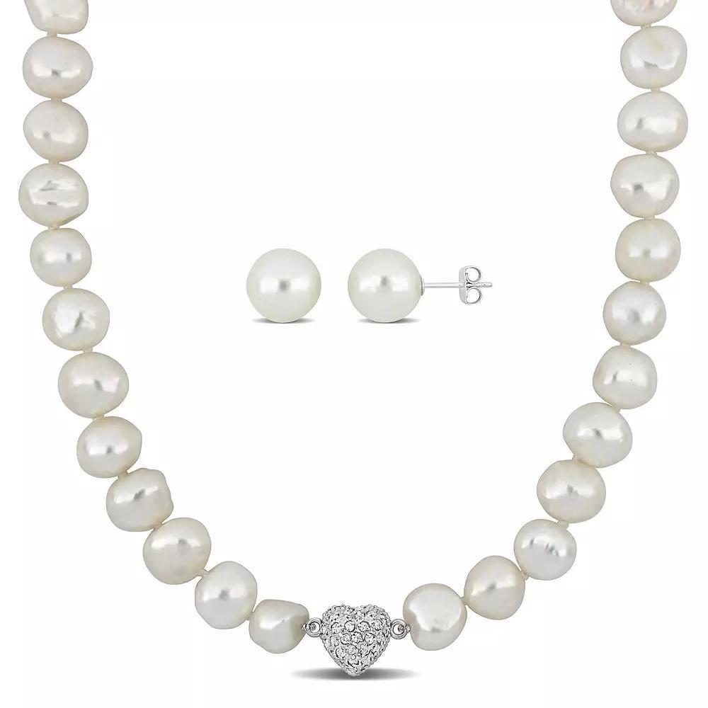 Stella Grace Freshwater Cultured Pearl & Cubic Zirconia Necklace & Stud Earrings Set, Women's,  Product Image