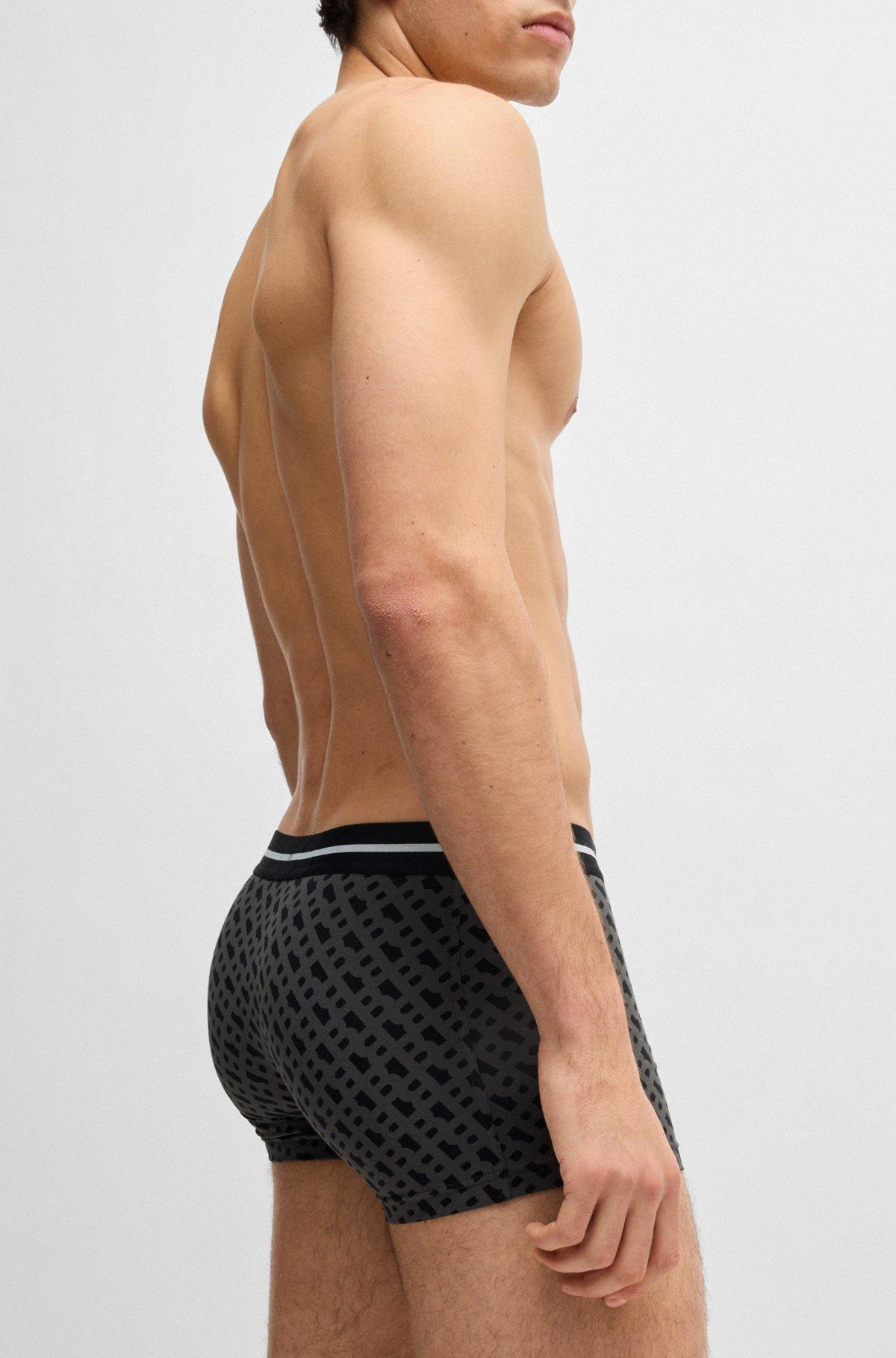Three-pack of stretch-cotton plain and monogrammed trunks  Product Image