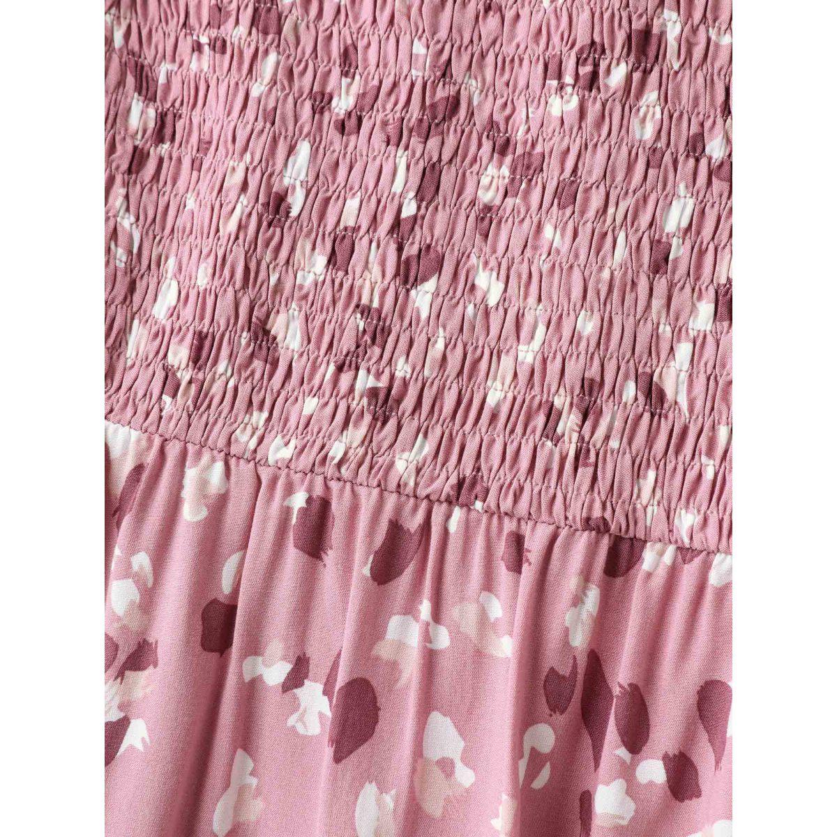 Plus Size Floral Print Shirred Pockets Midi Dress Blush Women Timeless Shirred Square Neck Short sleeve Curvy BloomChic 30/6X Product Image