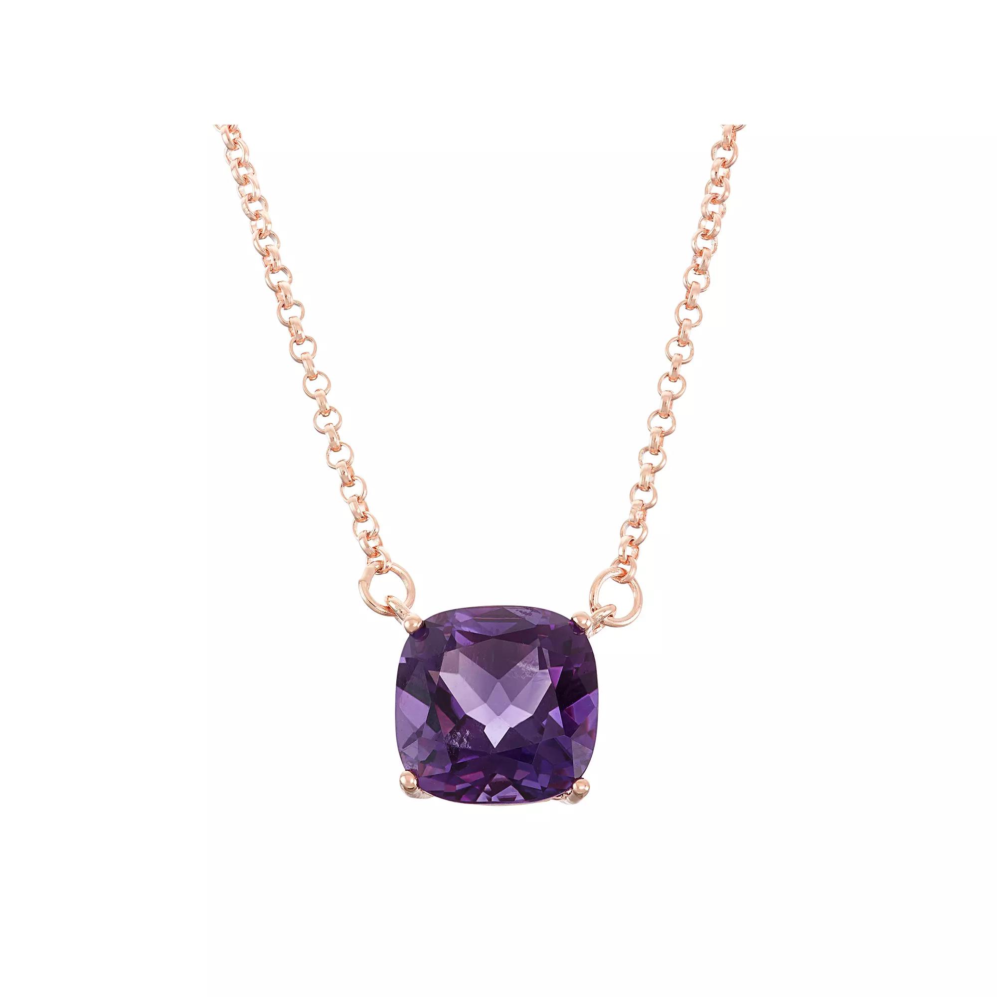 18k Rose Gold Over Silver Amethyst Necklace, Women's, Size: 16", Purple Product Image