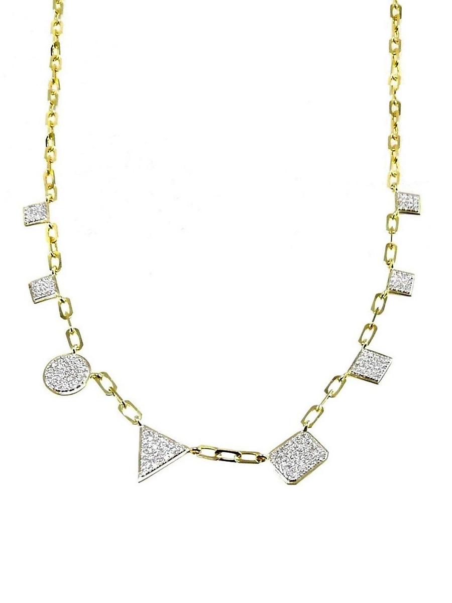Womens 14K Gold & Diamond Geometric Paperclip Necklace Product Image