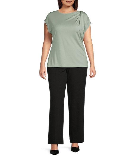 Anne Klein Plus Size Round Neck Pleated Cap Sleeve Top Product Image