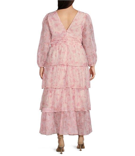 Layered With Love Plus Size Organza Chiffon V-Neck Long Sleeve Ruffle Tiered A-Line Dress Product Image