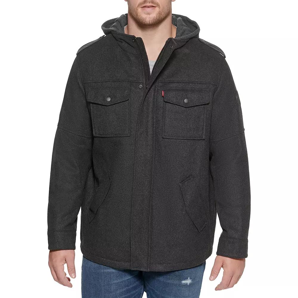 Big & Tall Levis Wool Blend Jacket with Hood, Mens Grey Product Image