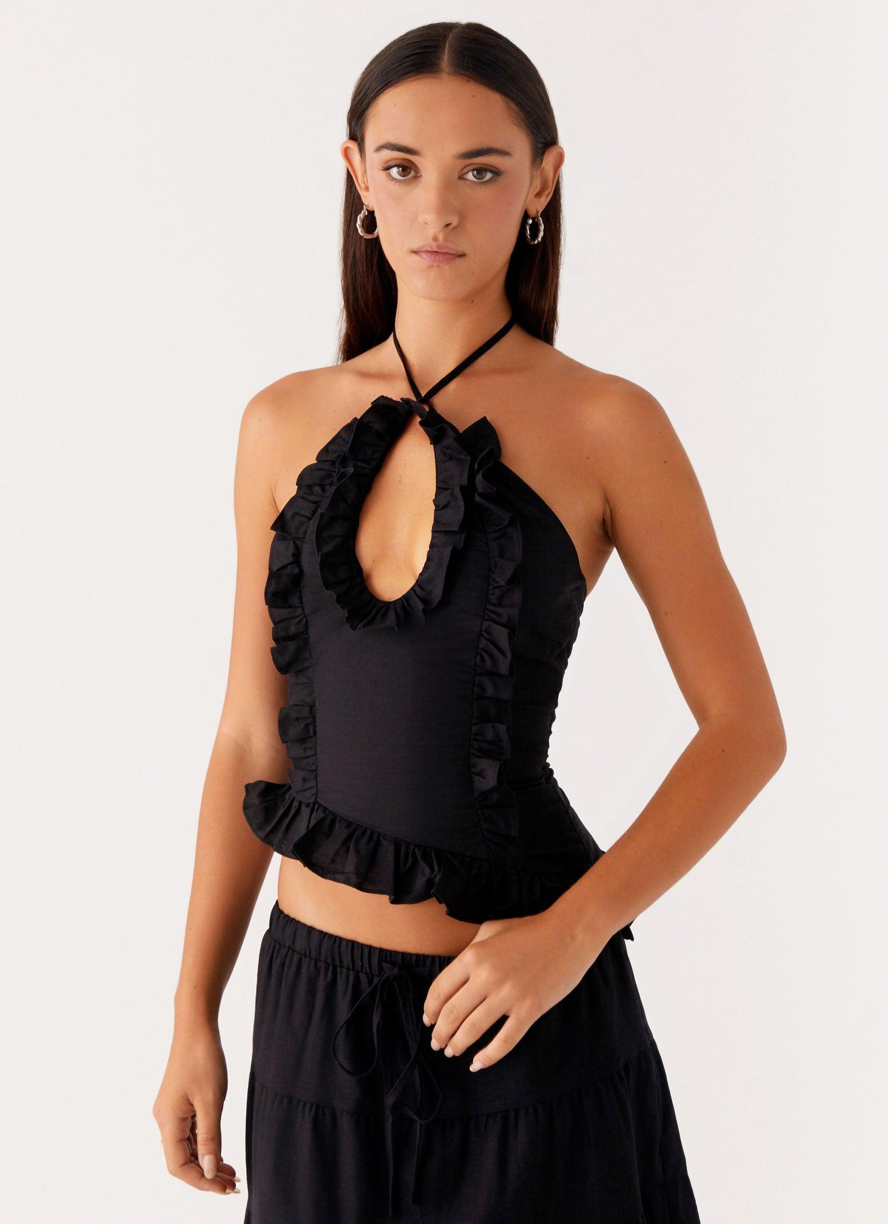 Mariella Linen Top - Black Product Image