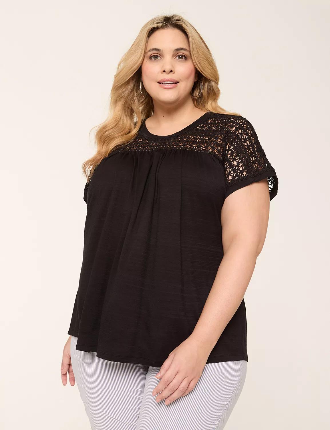 Crochet-Yoke Dolman-Sleeve Top Product Image