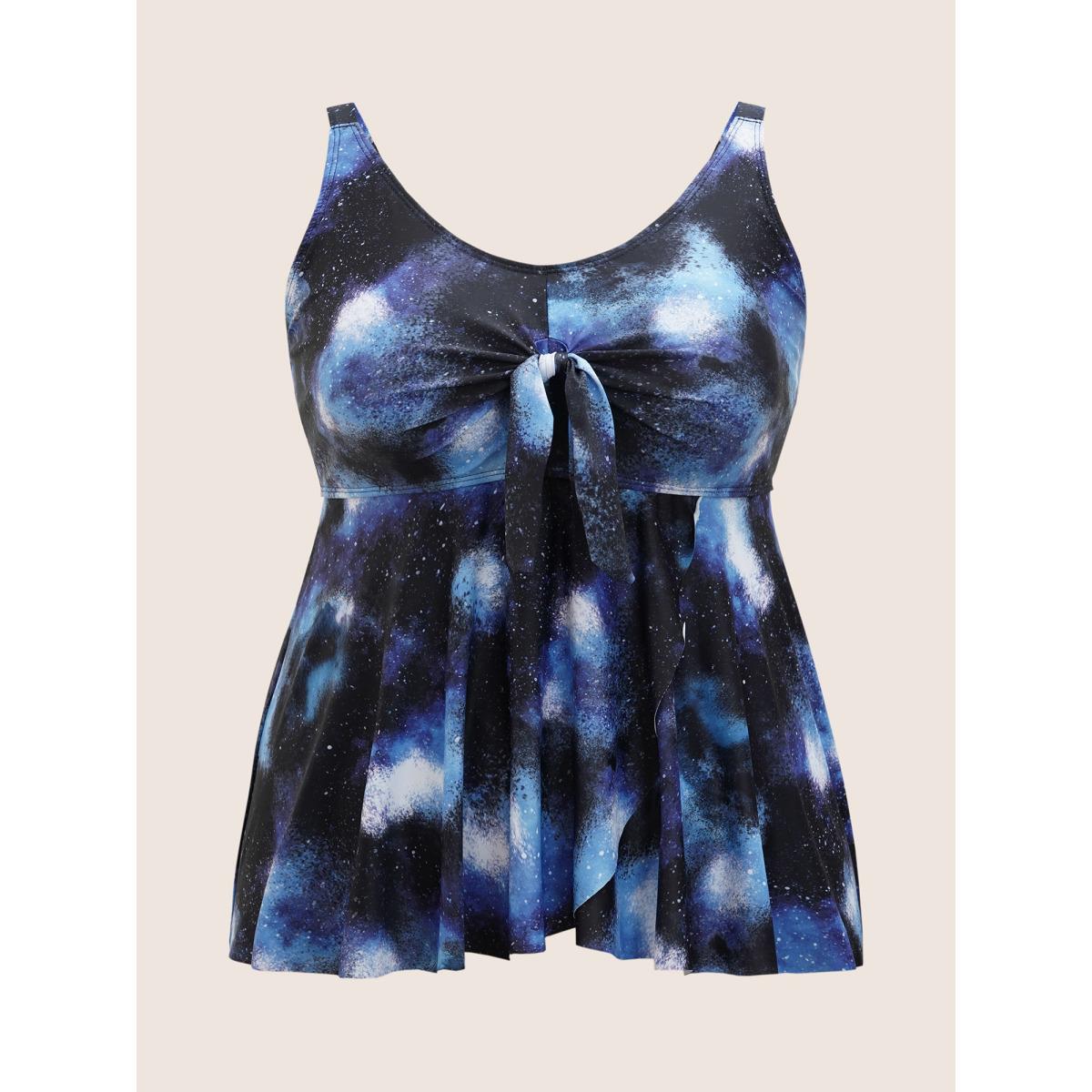 Plus Size U Neck Starry Sky Print Tie Knot Swim Top Women's Swimwear Midnight Beach Tie knot High stretch Bodycon U-neck Curve Swim Tops BloomChic 18-20/2X Product Image