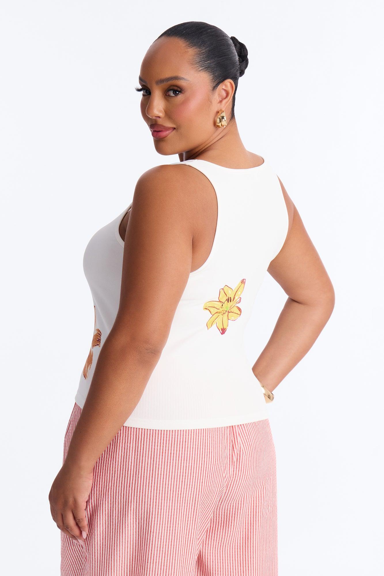 Bloom Season Ribbed Tank Top - White Female Product Image