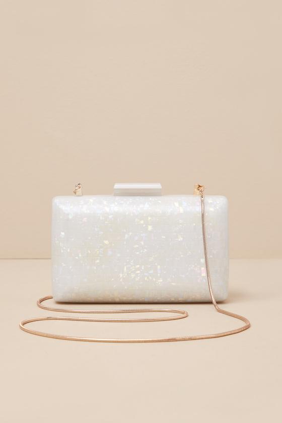 Masie Ivory Iridescent Hardcase Clutch Product Image