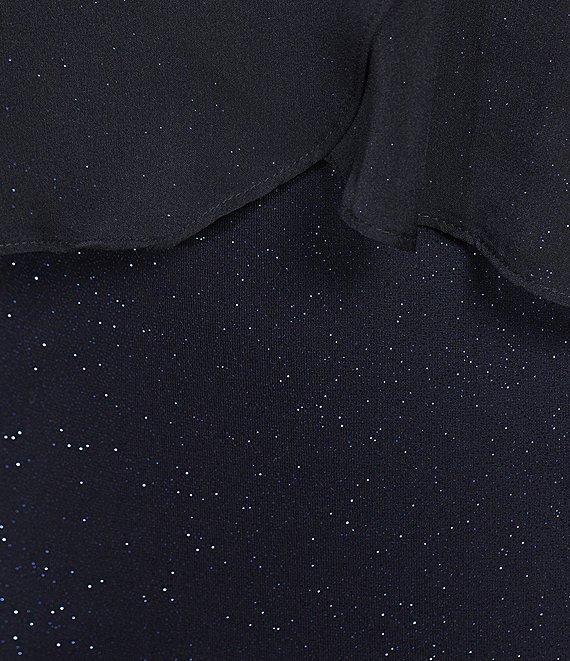 Ignite Evenings Long Sleeve Glitter Mesh Tulip Overlay Dress Product Image