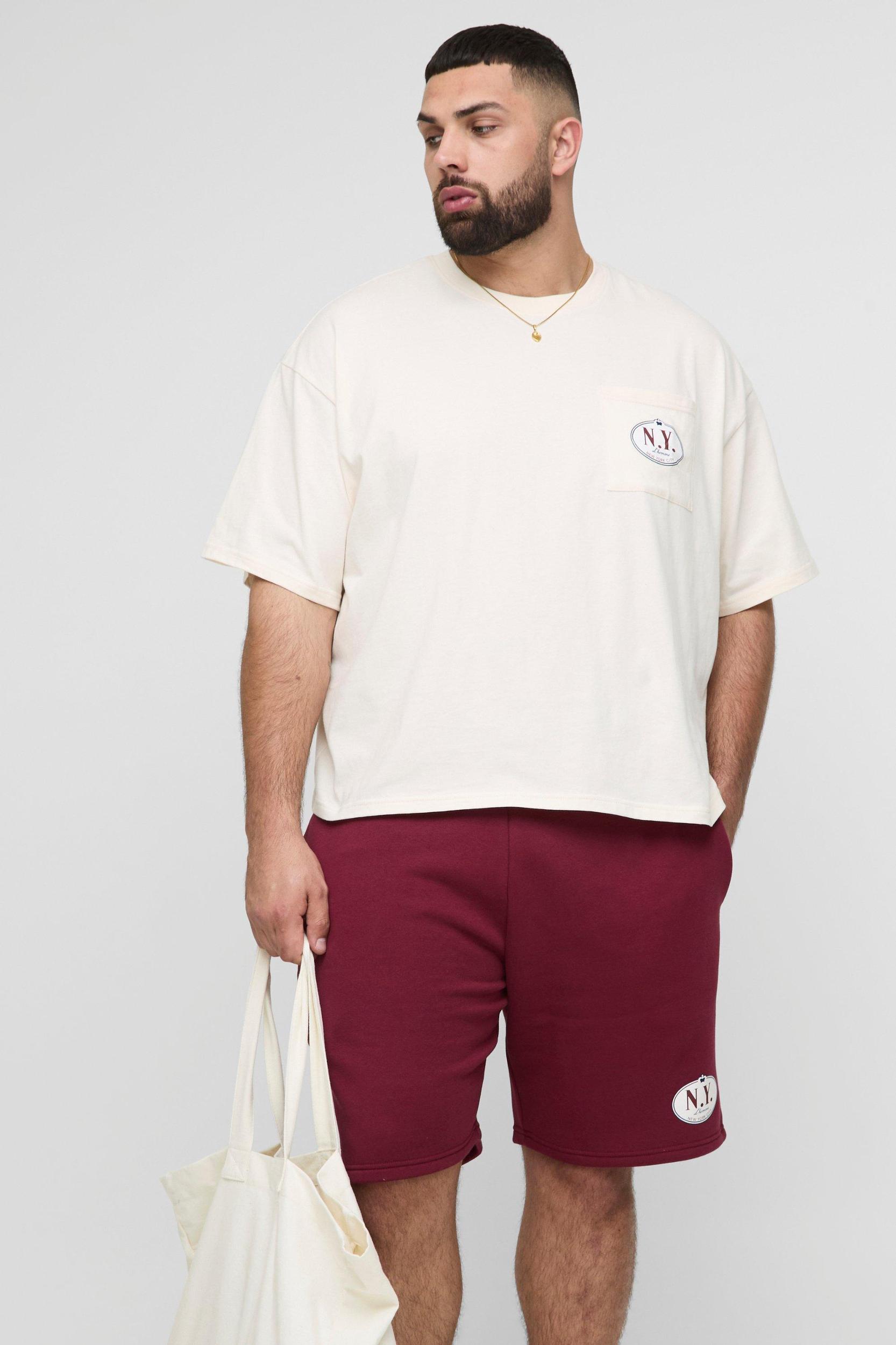 Plus Oversized Boxy Homme Print T-Shirt & Short Set | boohooMAN USA Product Image