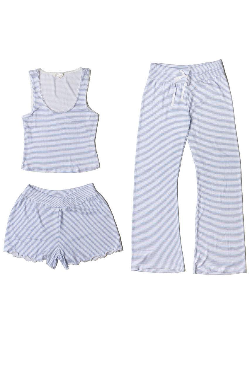 Blue Pinstripe Wide Leg Lounge Pants Product Image