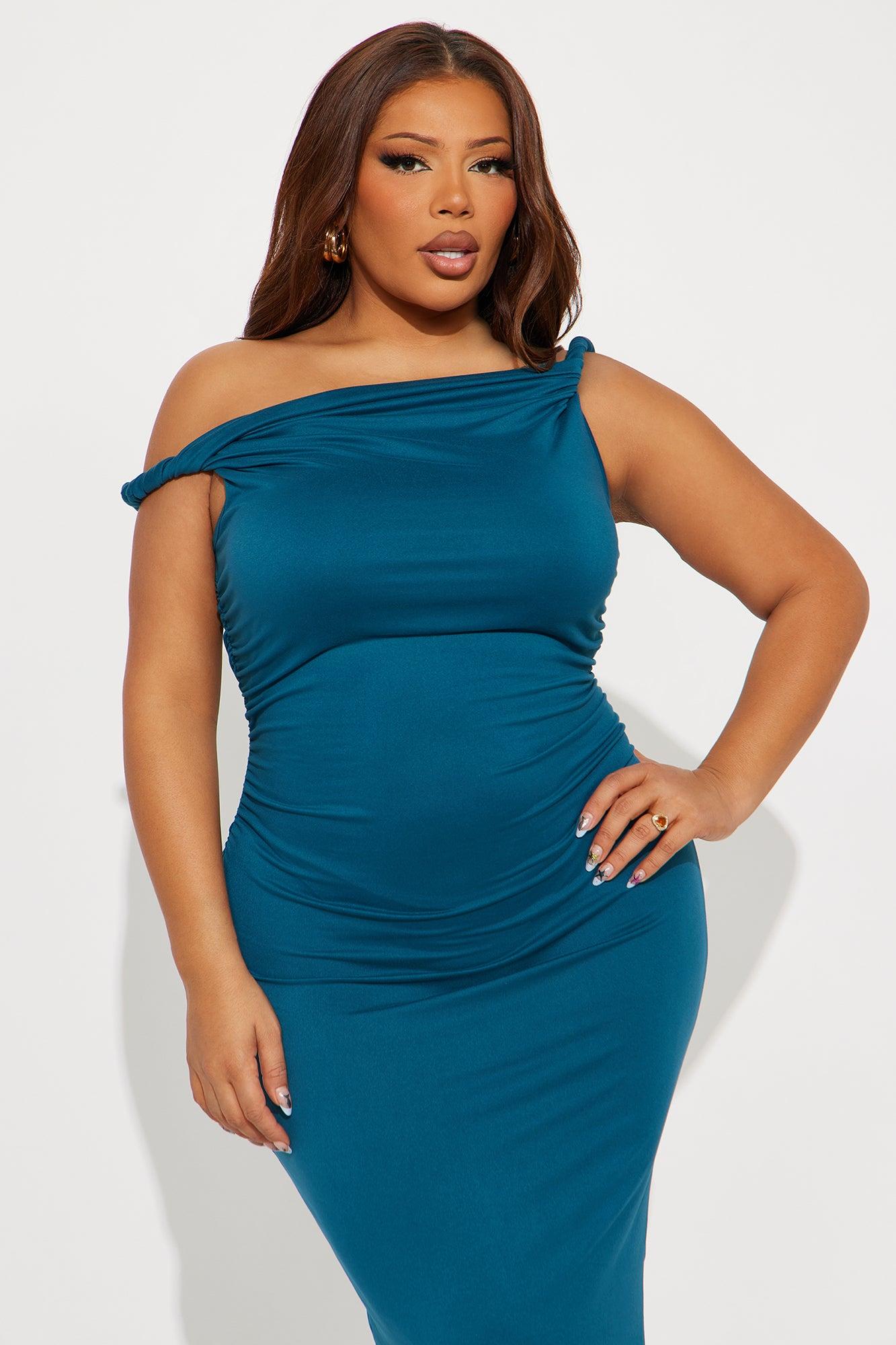 Cassie Off Shoulder Midi Dress - Teal Female Product Image