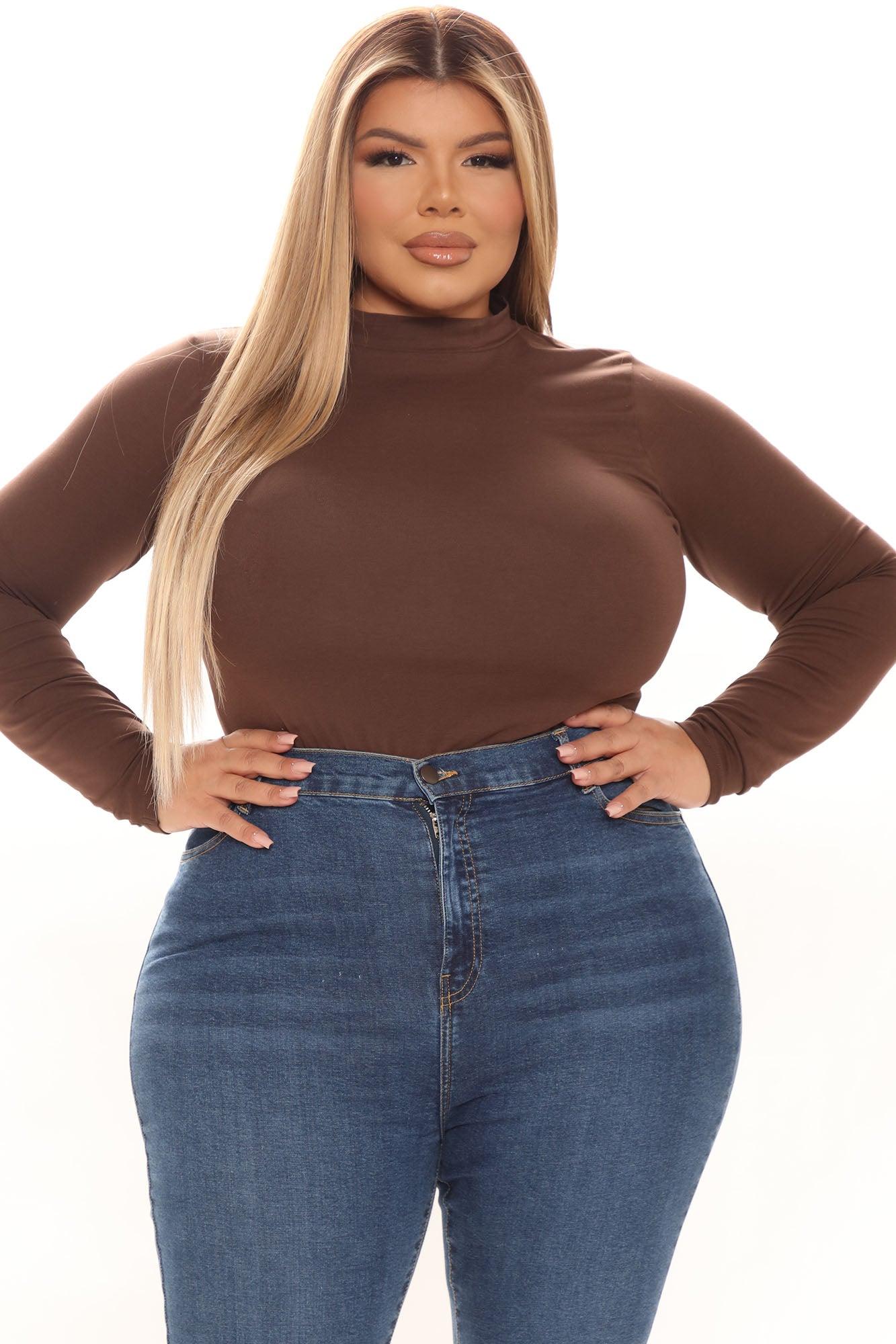 Melanie Mock Neck Bodysuit - Chocolate Product Image